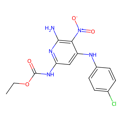 Ethyl 6-amino-4-[p-chloroanilino]-5-nitro-2-pyridincarbamate structure