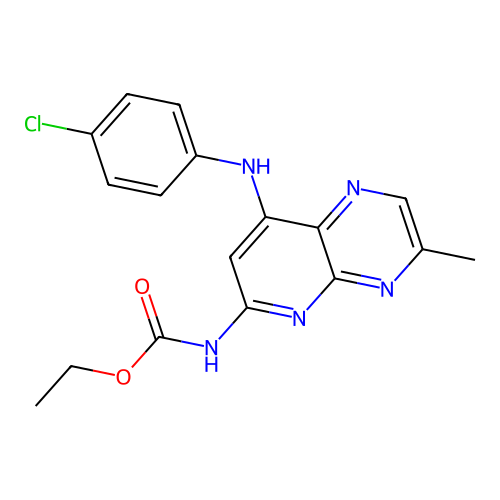 ethyl N-[8-(4-chloroanilino)-3-methyl-pyrido[2,3-b]pyrazin-6-yl]carbamate structure