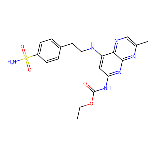 ethyl N-[3-methyl-8-[2-(4-sulfamoylphenyl)ethylamino]pyrido[2,3-b]pyrazin-6-yl]carbamate structure