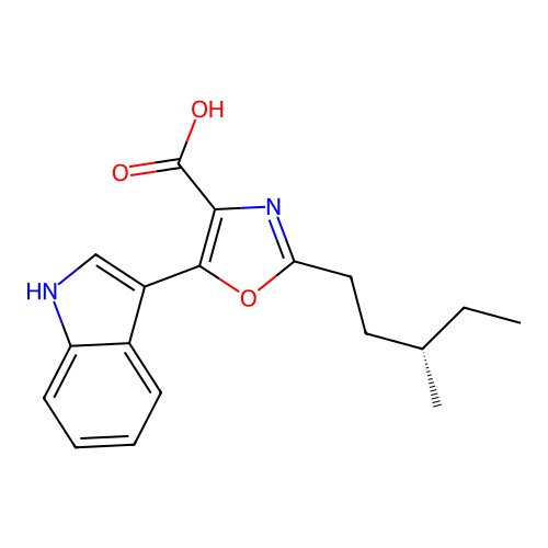 4-Oxazolecarboxylic acid, 5-(1H-indol-3-yl)-2-[(3S)-3-methylpentyl]- structure