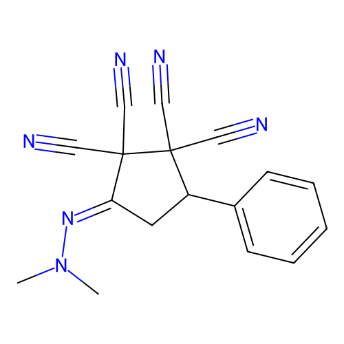 3-(Dimethylhydrazono)-5-phenyl-1,1,2,2-cyclopentanetetracarbonitrile structure