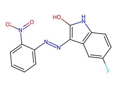 5-fluoro-3-[(2-nitrophenyl)diazenyl]-1H-indol-2-ol structure