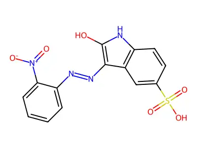 3-[2-(2-Nitrophenyl)hydrazinyl]-2-oxoindole-5-sulfonic acid structure