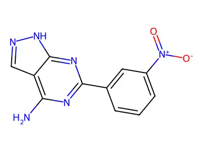 6-(3-nitrophenyl)-1H-pyrazolo[3,4-d]pyrimidin-4-amine structure
