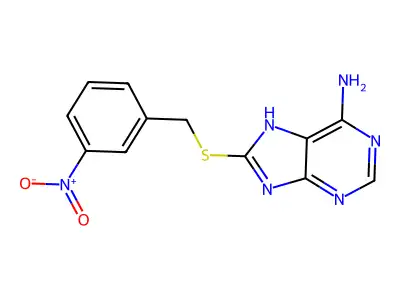 8-[(3-nitrophenyl)methylsulfanyl]-7H-purin-6-amine structure