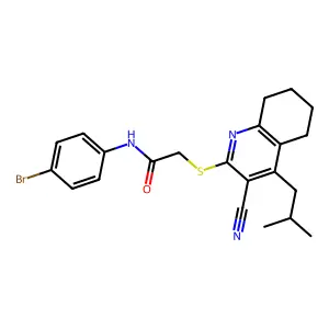 N-(4-bromophenyl)-2-[[3-cyano-4-(2-methylpropyl)-5,6,7,8-tetrahydroquinolin-2-yl]sulfanyl]acetamide structure