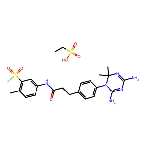 5-[3-[4-(4,6-diamino-2,2-dimethyl-1,3,5-triazin-1-yl)phenyl]propanoylamino]-2-methylbenzenesulfonyl fluoride; ethanesulfonic acid structure