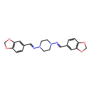 N,N'-(Piperazine-1,4-diyl)bis[1-(2H-1,3-benzodioxol-5-yl)methanimine] structure