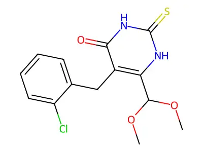 5-[(2-chlorophenyl)methyl]-6-(dimethoxymethyl)-2-sulfanylide structure