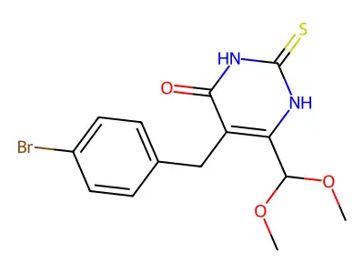 5-[(4-bromophenyl)methyl]-6-(dimethoxymethyl)-2-sulfanylidene-1H-pyrimidin-4-one structure