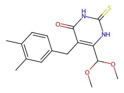 6-(dimethoxymethyl)-5-[(3,4-dimethylphenyl)methyl]-2-sulfanylidene-1H-pyrimidin-4-one structure