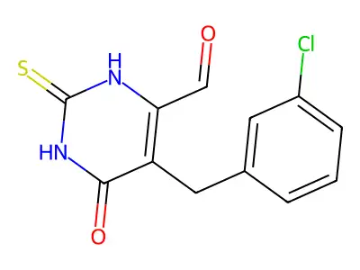 5-[(3-chlorophenyl)methyl]-4-oxo-2-sulfanylidene-1H-pyrimidine-6-carbaldehyde structure