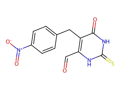 5-[(4-nitrophenyl)methyl]-4-oxo-2-sulfanylidene-1H-pyrimidine-6-carbaldehyde structure