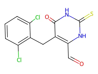 5-[(2,6-dichlorophenyl)methyl]-4-oxo-2-sulfanylidene-1H-pyrimidine-6-carbaldehyde structure