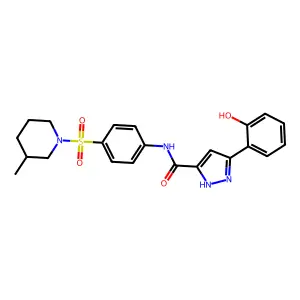 (R)-3-(2-Hydroxyphenyl)-N-(4-((3-methylpiperidin-1-yl)sulfonyl)phenyl)-1H-pyrazole-5-carboxamide structure