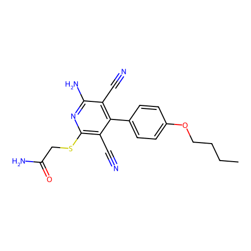 2-[6-Amino-4-(4-butoxyphenyl)-3,5-dicyanopyridin-2-yl]sulfanylacetamide structure