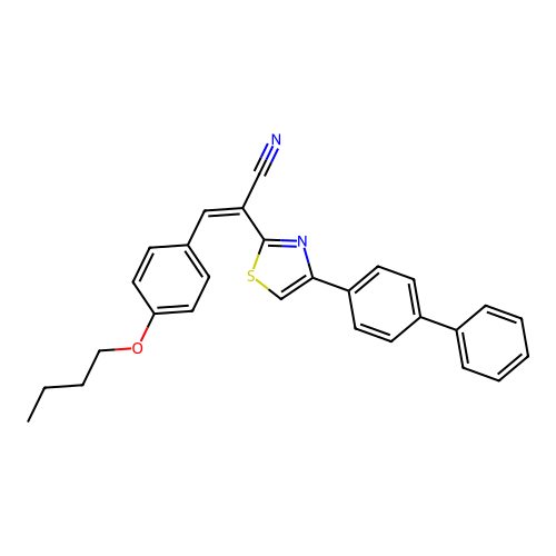 (Z)-2-(4-([1,1'-biphenyl]-4-yl)thiazol-2-yl)-3-(4-butoxyphenyl)acrylonitrile structure