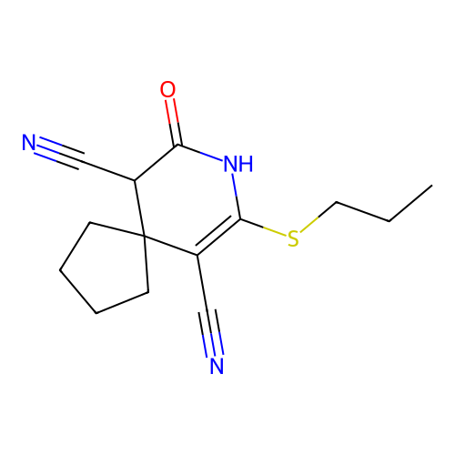 9-Oxo-7-(propylsulfanyl)-8-azaspiro[4.5]dec-6-ene-6,10-dicarbonitrile structure