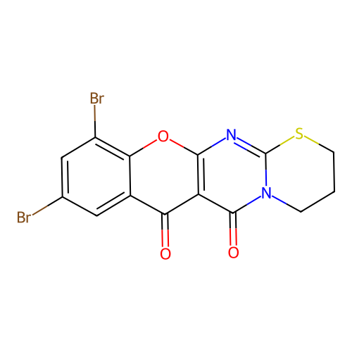 9,11-dibromo-3,4-dihydro-2H-chromeno[2',3':4,5]pyrimido[2,1-b][1,3]thiazine-6,7-dione structure