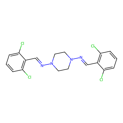 n,n'-bis(2,6-dichlorobenzylidene)piperazine-1,4-diamine structure