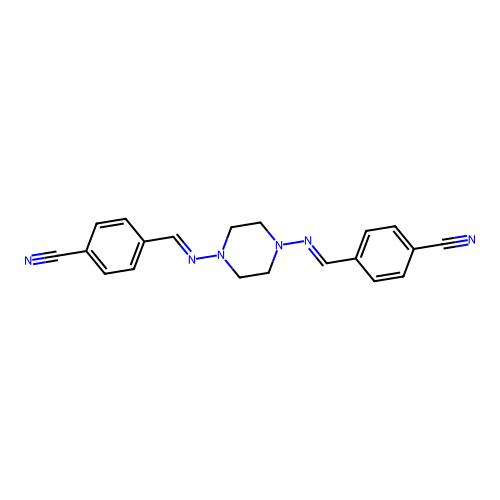 4,4'-[piperazine-1,4-diylbis(nitrilomethylylidene)]dibenzonitrile structure
