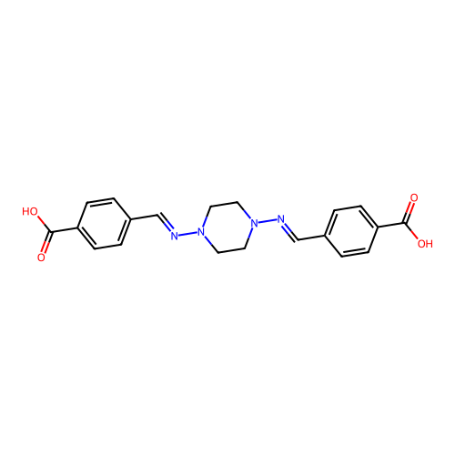 4,4'-[piperazine-1,4-diylbis(nitrilomethylylidene)]dibenzoic acid structure