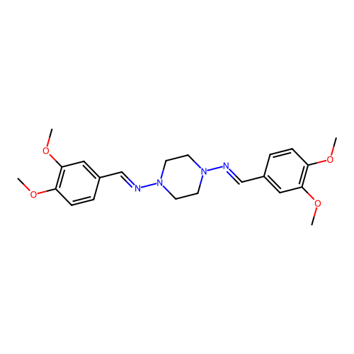 n,n'-bis(3,4-dimethoxybenzylidene)piperazine-1,4-diamine structure