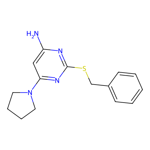 2-Benzylsulfanyl-6-pyrrolidin-1-yl-pyrimidin-4-amine structure