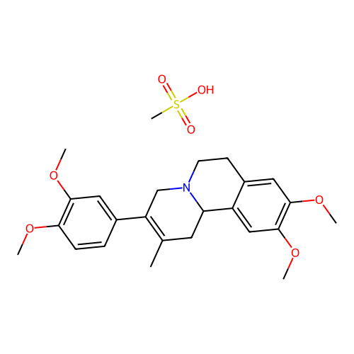 3-(3,4-dimethoxyphenyl)-9,10-dimethoxy-2-methyl-1,6,7,11b-tetrahydro-4h-pyrido[2,1-a]isoquinoline methanesulfonate(1:1) structure