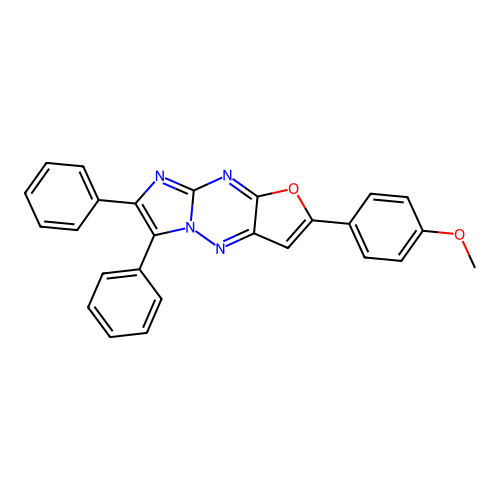 2-(4-Methoxyphenyl)-6,7-diphenylfuro[2,3-E]imidazo[1,2-b]1,2,4]triazine structure
