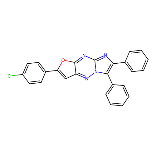 2-(4-Chlorophenyl)-6,7-diphenylfuro[2,3-E]imidazo[1,2-b][1,2,4]triazine structure