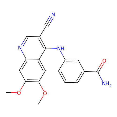 3-[(3-Cyano-6,7-dimethoxyquinolin-4-yl)amino]benzamide structure