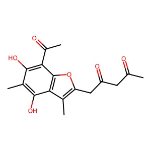 2,4-Pentanedione, 1-(7-acetyl-4,6-dihydroxy-3,5-dimethyl-2-benzofuranyl)- structure