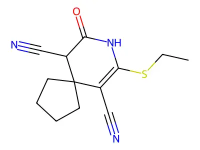 7-(Ethylsulfanyl)-9-oxo-8-azaspiro[4.5]dec-6-ene-6,10-dicarbonitrile structure