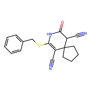7-Benzylsulfanyl-9-oxo-8-aza-spiro[4.5]dec-6-ene-6,10-dicarbonitrile structure