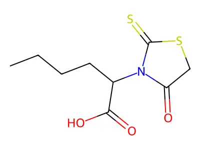 2-(4-Oxo-2-thioxothiazolidin-3-yl)hexanoic acid structure
