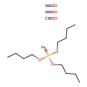 Tri-n-butylphosphite-p-iron carbonyl dinitrosyl structure