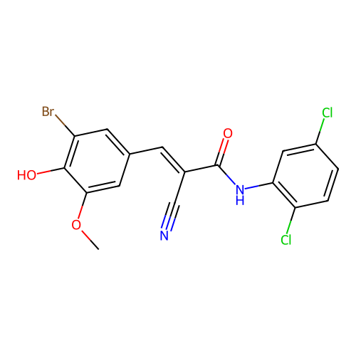 (E)-3-(3-bromo-4-hydroxy-5-methoxyphenyl)-2-cyano-N-(2,5-dichlorophenyl)prop-2-enamide structure
