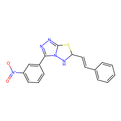 3-(3-nitrophenyl)-6-((E)-2-phenylethenyl)-5,6-dihydro[1,2,4] structure