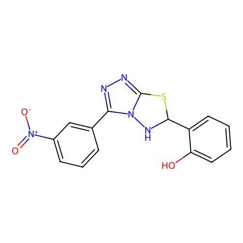 2-[3-(3-nitrophenyl)-5,6-dihydro-[1,2,4]triazolo[3,4-b][1,3,4]thiadiazol-6-yl]phenol structure