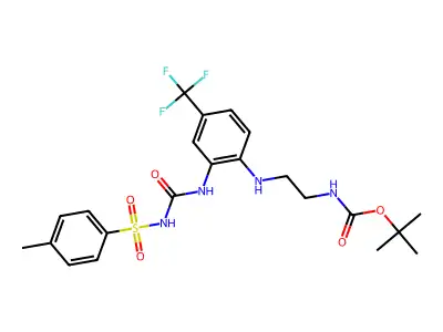 tert-Butyl (2-((2-(3-tosylureido)-4-(trifluoromethyl)phenyl)amino)ethyl)carbamate structure