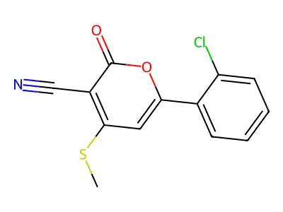 6-(2-Chlorophenyl)-4-methylthio-2-oxopyran-3-carbonitrile structure