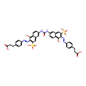 3-[4-[(E)-[6-[[6-[(E)-[4-(2-carboxyethyl)phenyl]azo]-5-hydroxy-7-sulfo-2-naphthyl]carbamoylamino]-1-hydroxy-3-sulfo-2-naphthyl]azo]phenyl]propanoic acid structure