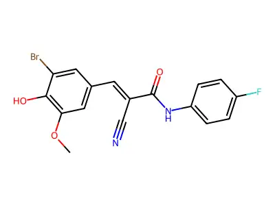 3-(3-bromo-4-hydroxy-5-methoxyphenyl)-2-cyano-N-(4-fluorophenyl)prop-2-enamide structure