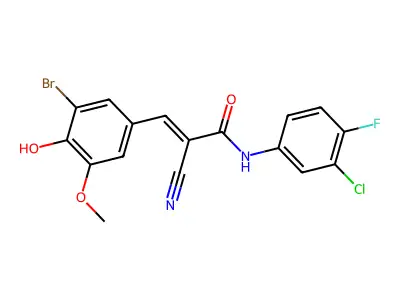 3-(3-bromo-4-hydroxy-5-methoxyphenyl)-N-(3-chloro-4-fluorophenyl)-2-cyanoprop-2-enamide structure
