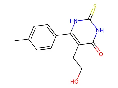 5-(2-hydroxyethyl)-6-(4-methylphenyl)-2-sulfanylidene-1H-pyrimidin-4-one structure