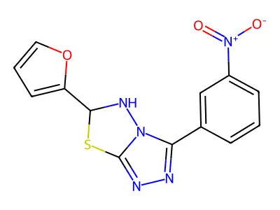 6-(furan-2-yl)-3-(3-nitrophenyl)-5,6-dihydro-[1,2,4]triazolo[3,4-b][1,3,4]thiadiazole structure