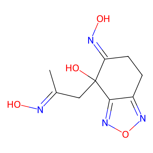 (5E)-5-hydroxyimino-4-[(2E)-2-hydroxyiminopropyl]-6,7-dihydro-2,1,3-benzoxadiazol-4-ol structure