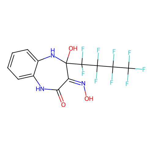 4-Hydroxy-3-(hydroxyimino)-4-(nonafluorobutyl)-1,3,4,5-tetrahydro-2H-1,5-benzodiazepin-2-one structure