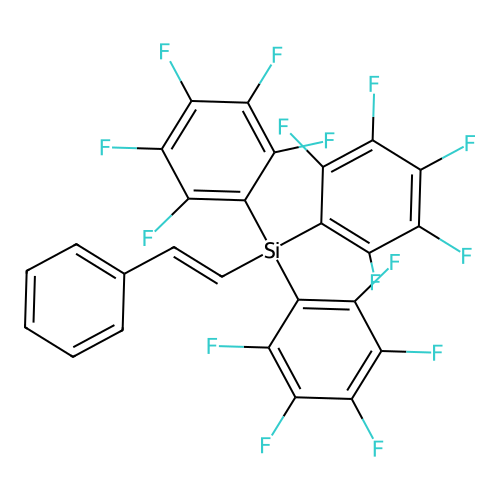 Tris(2,3,4,5,6-pentafluorophenyl)(2-phenylvinyl)silane structure